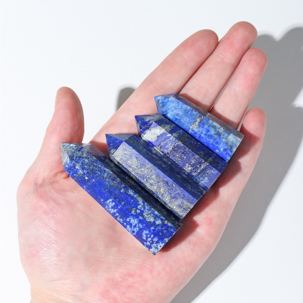 Lapis Lazuli Single Pointed Hexagonal Prism Beads Ornament Handmade Craved Gemstone