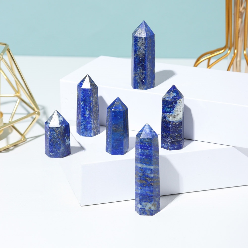 Lapis Lazuli Single Pointed Hexagonal Prism Beads Ornament Handmade Craved Gemstone