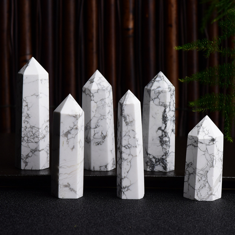 Howlite Turquoise Single Pointed Hexagonal Prism Beads Ornament Handmade Craved Gemstone