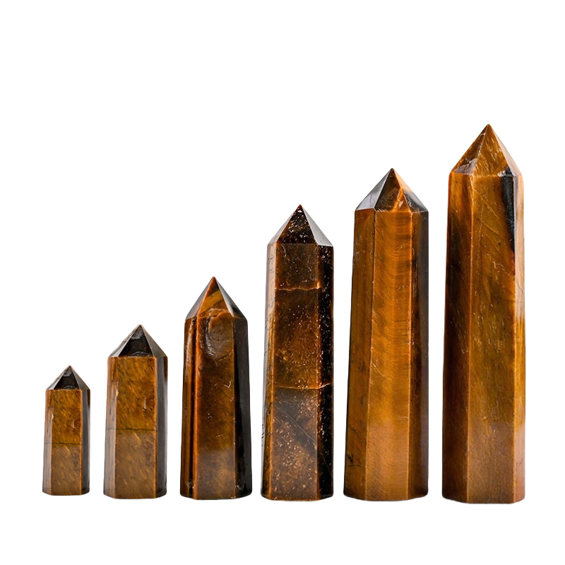 Yellow Tiger's Eye  Single Pointed Hexagonal Prism Beads Ornament Handmade Craved Gemstone
