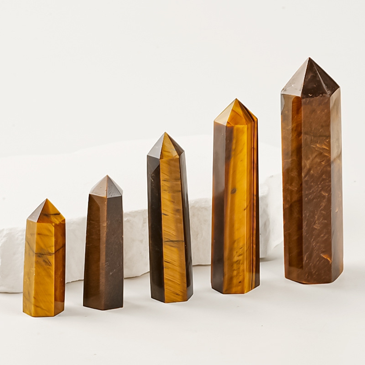 Yellow Tiger's Eye  Single Pointed Hexagonal Prism Beads Ornament Handmade Craved Gemstone