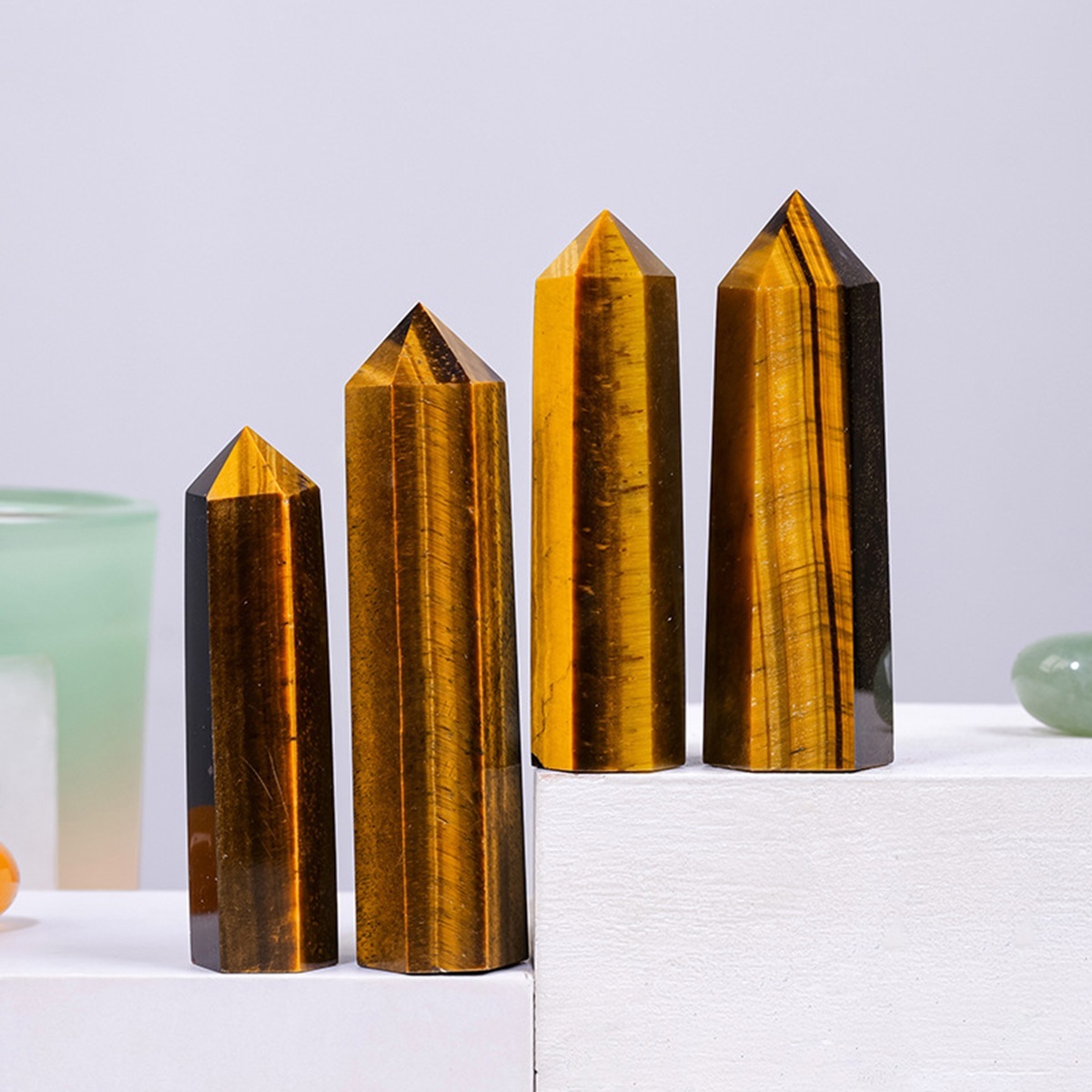 Yellow Tiger's Eye  Single Pointed Hexagonal Prism Beads Ornament Handmade Craved Gemstone