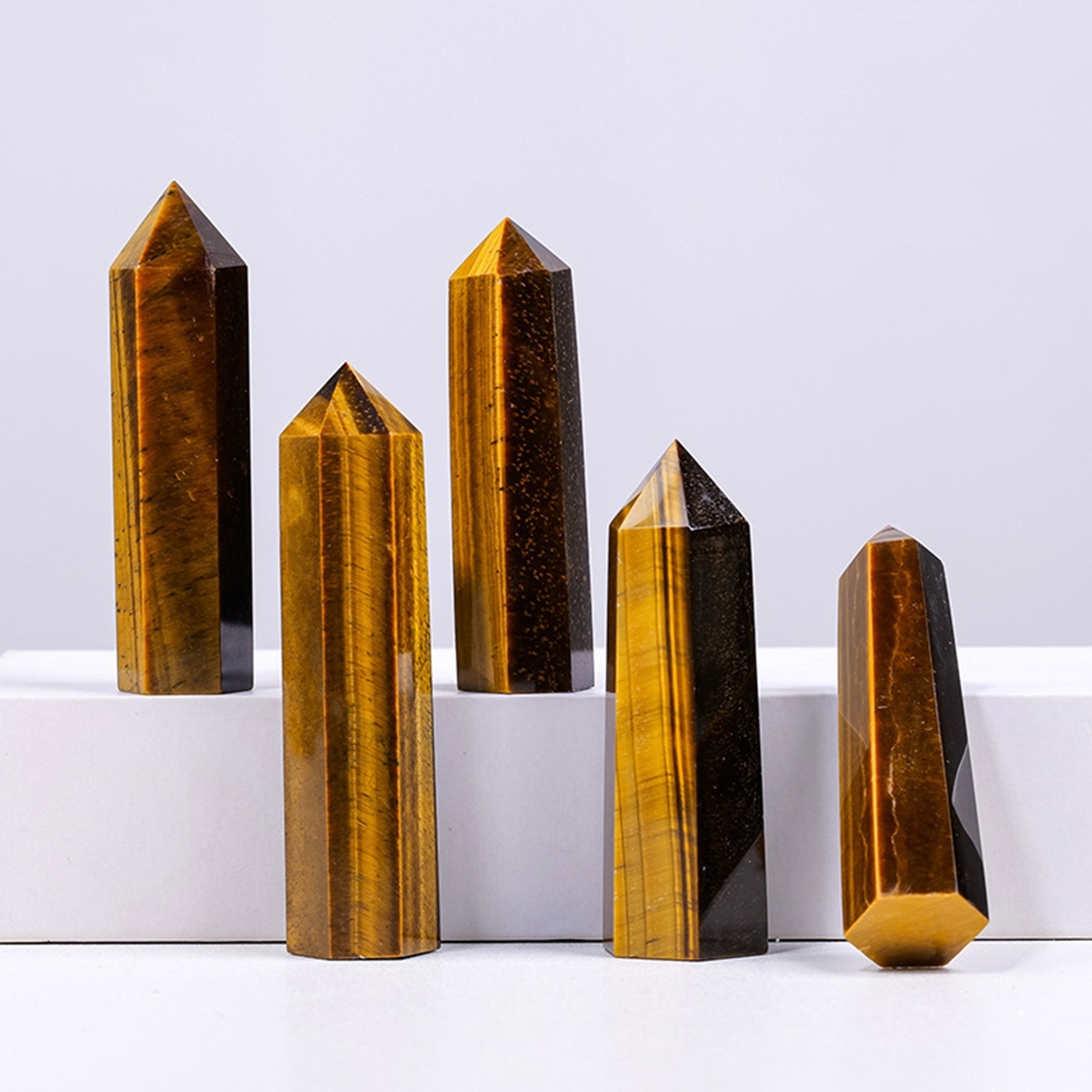 Yellow Tiger's Eye  Single Pointed Hexagonal Prism Beads Ornament Handmade Craved Gemstone