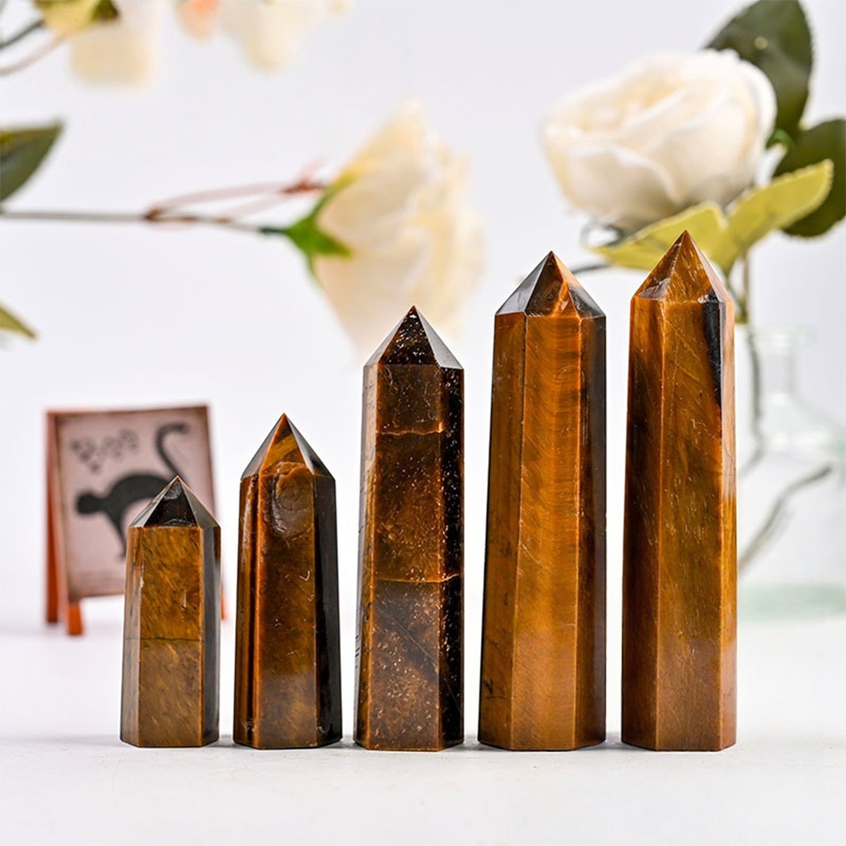 Yellow Tiger's Eye  Single Pointed Hexagonal Prism Beads Ornament Handmade Craved Gemstone