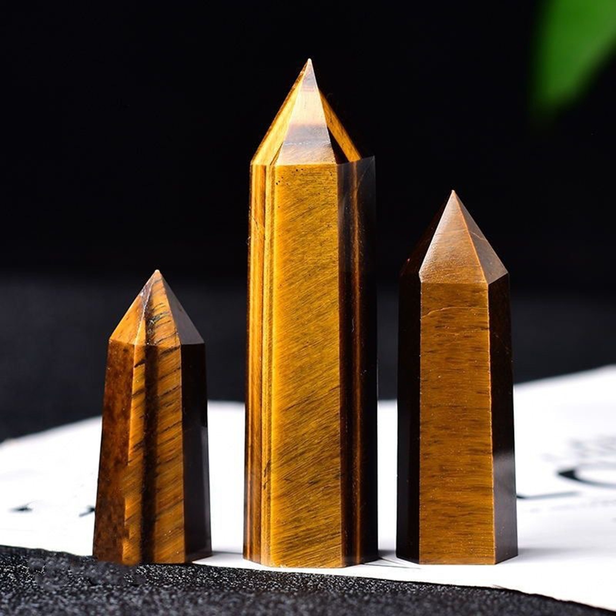 Yellow Tiger's Eye  Single Pointed Hexagonal Prism Beads Ornament Handmade Craved Gemstone