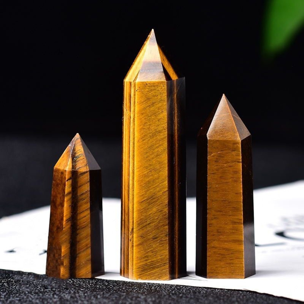 Yellow Tiger's Eye  Single Pointed Hexagonal Prism Beads Ornament Handmade Craved Gemstone