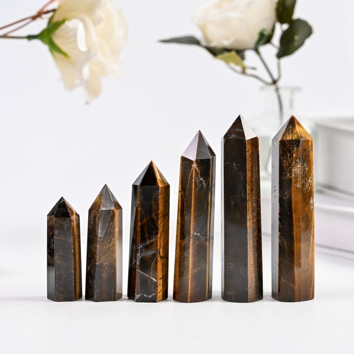 Yellow Tiger's Eye  Single Pointed Hexagonal Prism Beads Ornament Handmade Craved Gemstone
