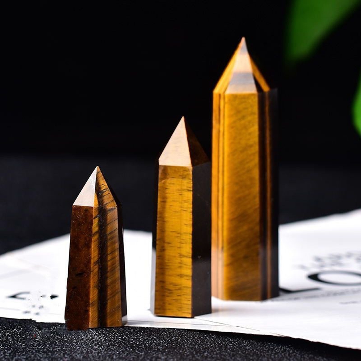 Yellow Tiger's Eye  Single Pointed Hexagonal Prism Beads Ornament Handmade Craved Gemstone