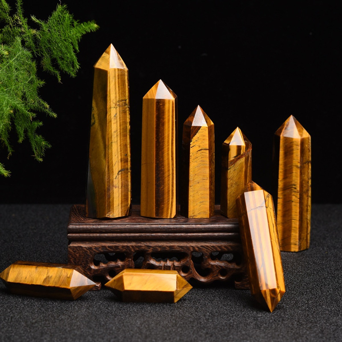 Yellow Tiger's Eye  Single Pointed Hexagonal Prism Beads Ornament Handmade Craved Gemstone