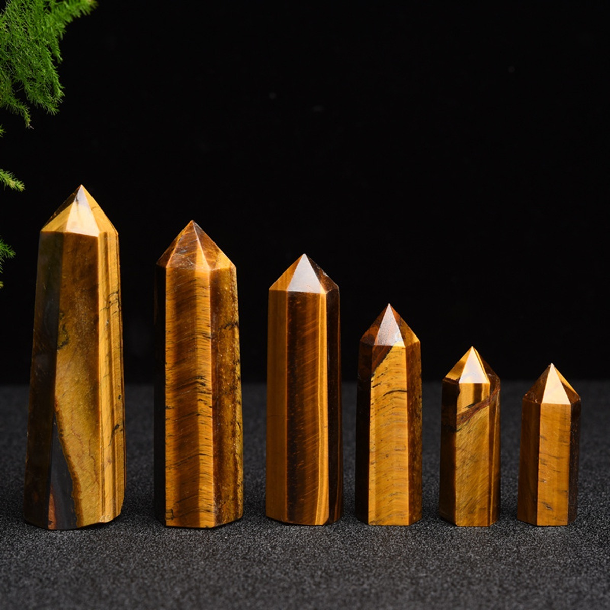 Yellow Tiger's Eye  Single Pointed Hexagonal Prism Beads Ornament Handmade Craved Gemstone