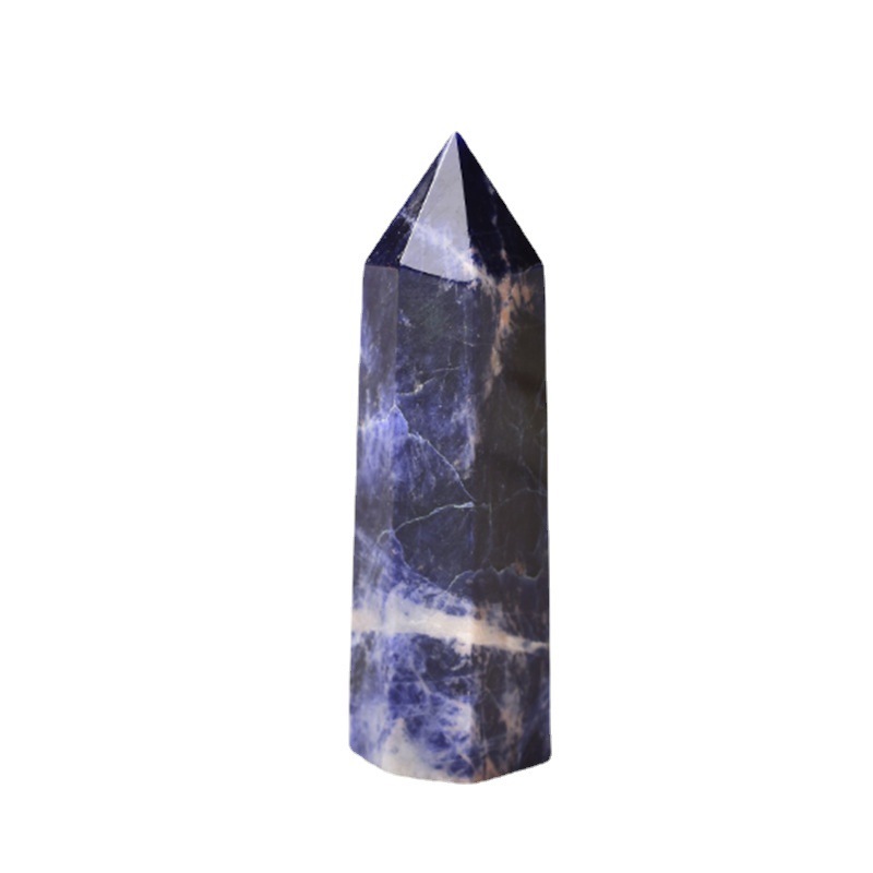 Sodalite Single Pointed Hexagonal Prism Beads Ornament Handmade Craved Gemstone