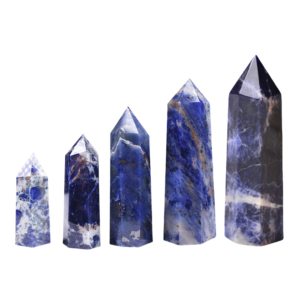 Sodalite Single Pointed Hexagonal Prism Beads Ornament Handmade Craved Gemstone
