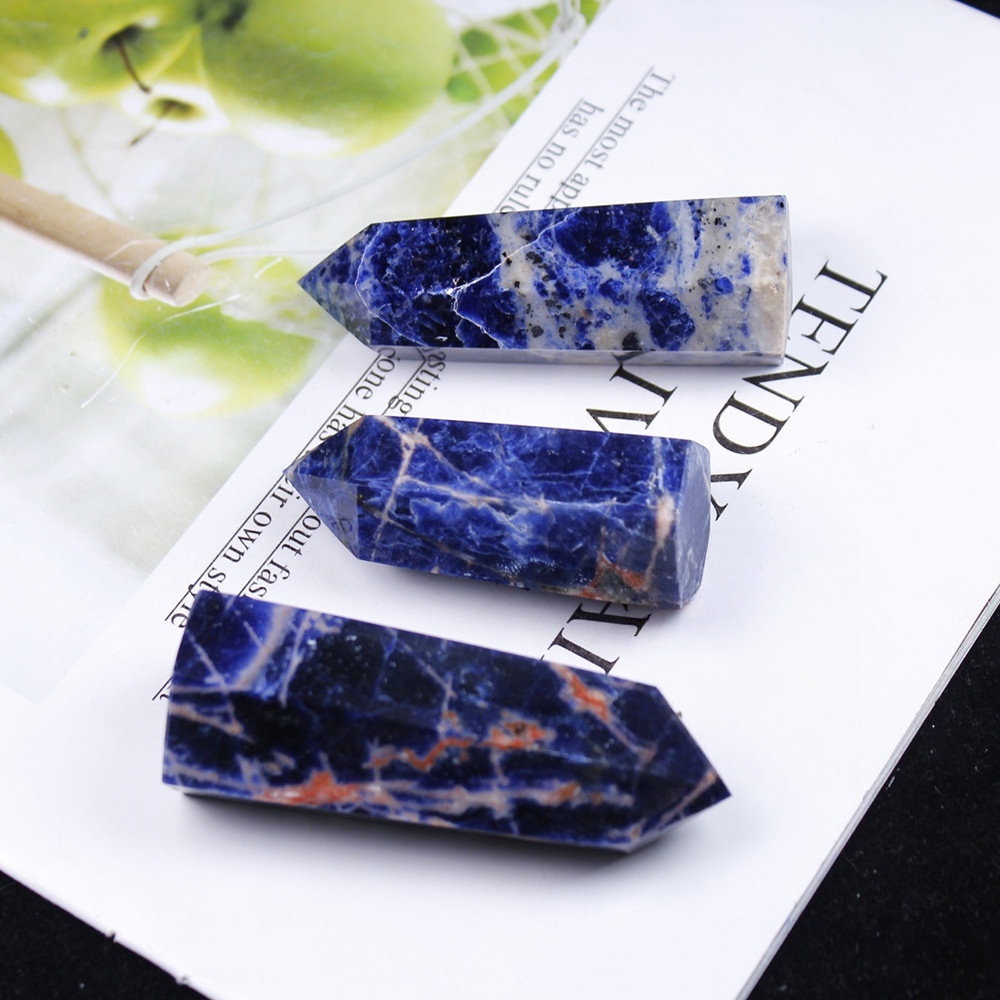 Sodalite Single Pointed Hexagonal Prism Beads Ornament Handmade Craved Gemstone