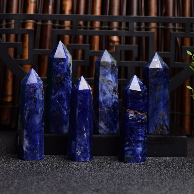 Sodalite Single Pointed Hexagonal Prism Beads Ornament Handmade Craved Gemstone