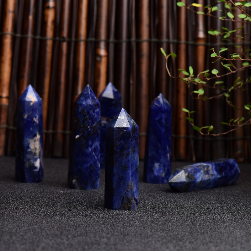 Sodalite Single Pointed Hexagonal Prism Beads Ornament Handmade Craved Gemstone