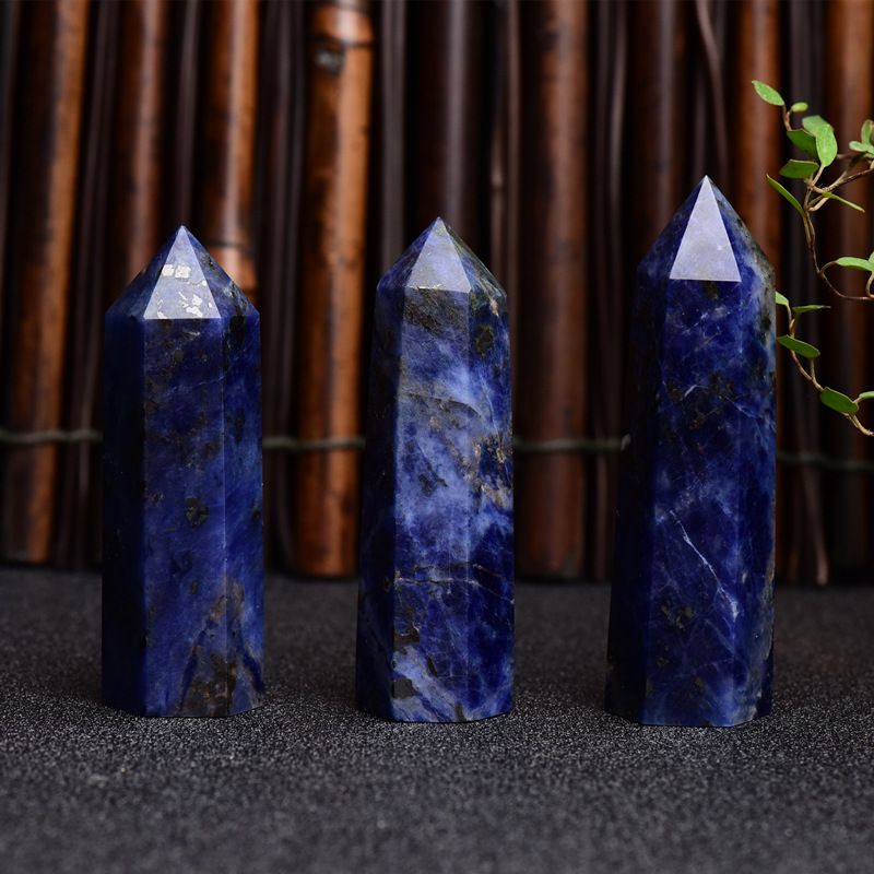 Sodalite Single Pointed Hexagonal Prism Beads Ornament Handmade Craved Gemstone