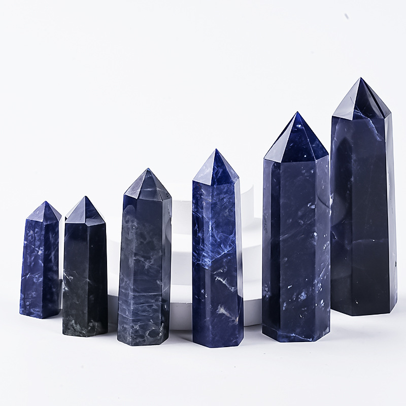 Sodalite Single Pointed Hexagonal Prism Beads Ornament Handmade Craved Gemstone