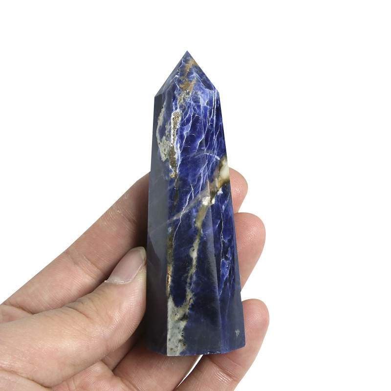 Sodalite Single Pointed Hexagonal Prism Beads Ornament Handmade Craved Gemstone