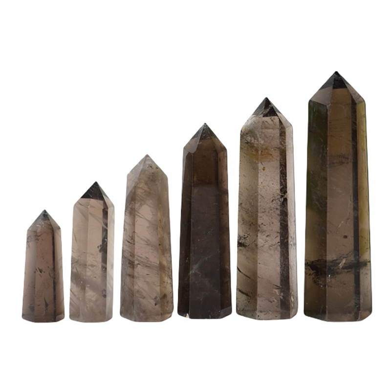 Smoky Quartz Single Pointed Hexagonal Prism Beads Ornament Handmade Craved Gemstone
