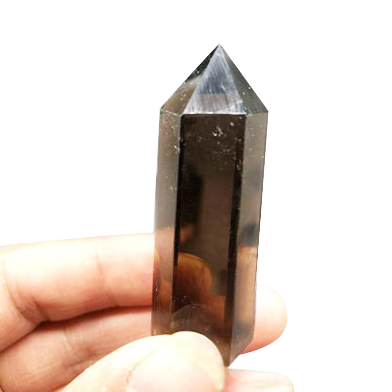 Smoky Quartz Single Pointed Hexagonal Prism Beads Ornament Handmade Craved Gemstone
