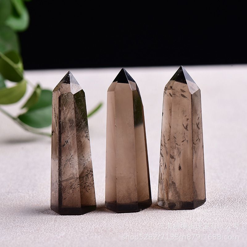 Smoky Quartz Single Pointed Hexagonal Prism Beads Ornament Handmade Craved Gemstone