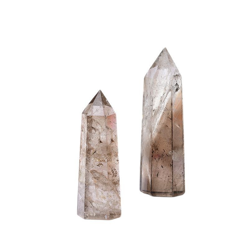 Smoky Quartz Single Pointed Hexagonal Prism Beads Ornament Handmade Craved Gemstone