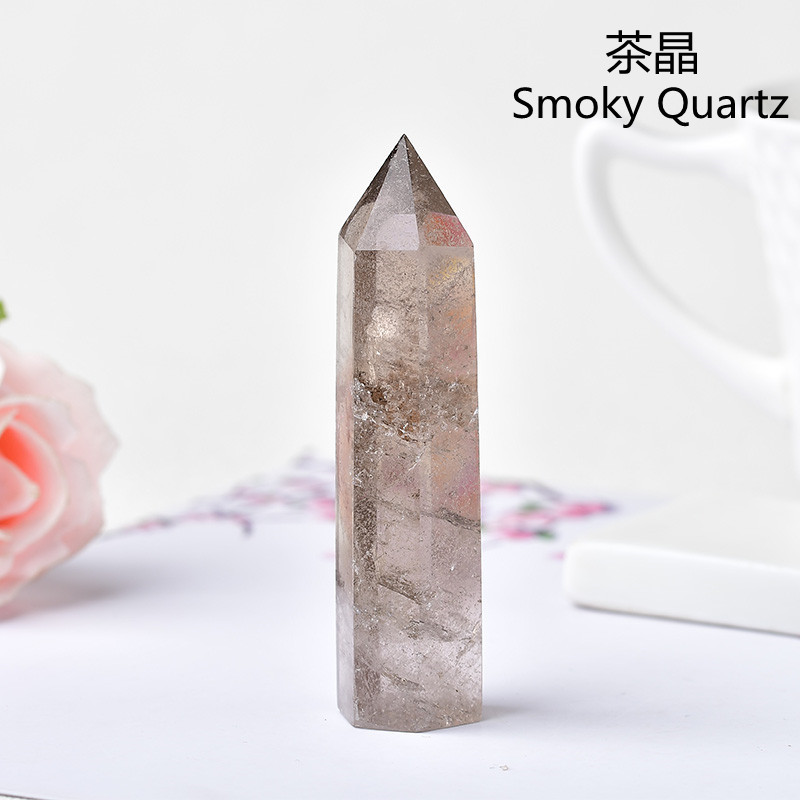 Smoky Quartz Single Pointed Hexagonal Prism Beads Ornament Handmade Craved Gemstone