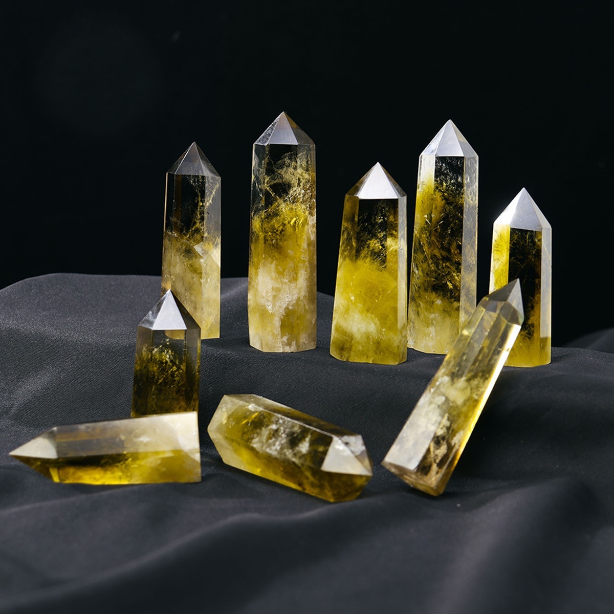 Citrine Single Pointed Hexagonal Prism Beads Ornament Handmade Craved Gemstone