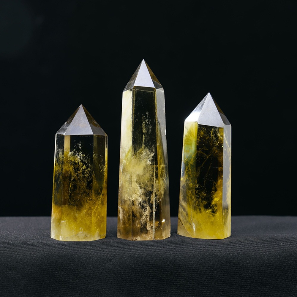 Citrine Single Pointed Hexagonal Prism Beads Ornament Handmade Craved Gemstone