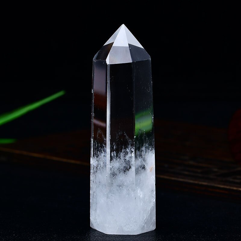 Quartz Crystal Single Pointed Hexagonal Prism Beads Ornament Handmade Craved Gemstone