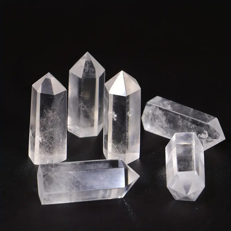 Quartz Crystal Single Pointed Hexagonal Prism Beads Ornament Handmade Craved Gemstone