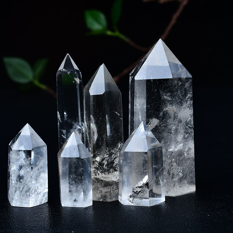 Quartz Crystal Single Pointed Hexagonal Prism Beads Ornament Handmade Craved Gemstone