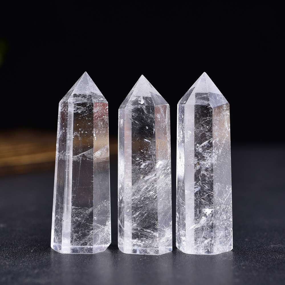 Quartz Crystal Single Pointed Hexagonal Prism Beads Ornament Handmade Craved Gemstone