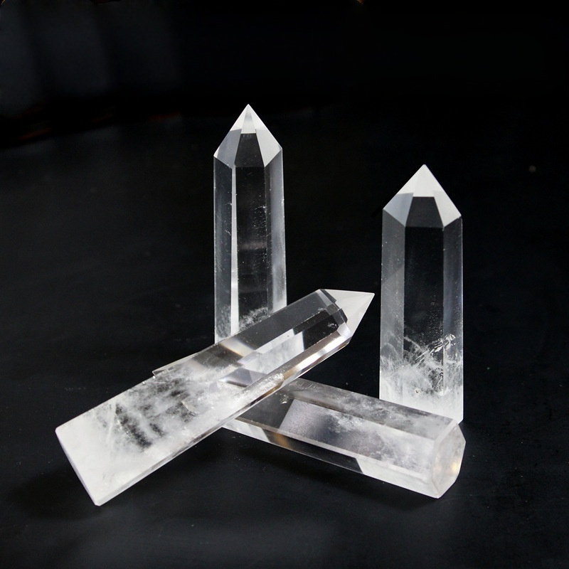 Quartz Crystal Single Pointed Hexagonal Prism Beads Ornament Handmade Craved Gemstone