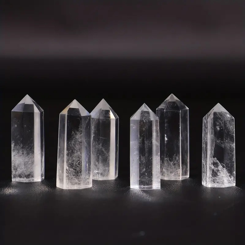 Quartz Crystal Single Pointed Hexagonal Prism Beads Ornament Handmade Craved Gemstone