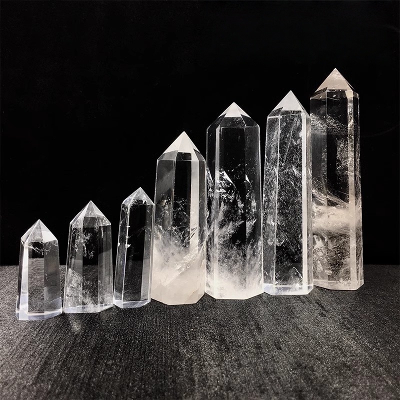 Quartz Crystal Single Pointed Hexagonal Prism Beads Ornament Handmade Craved Gemstone