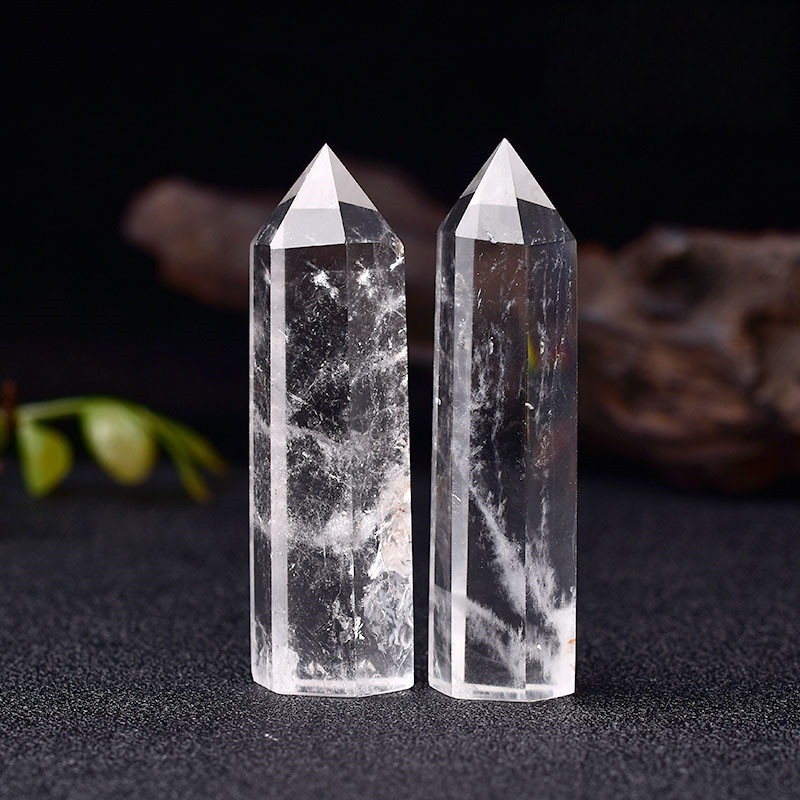 Quartz Crystal Single Pointed Hexagonal Prism Beads Ornament Handmade Craved Gemstone