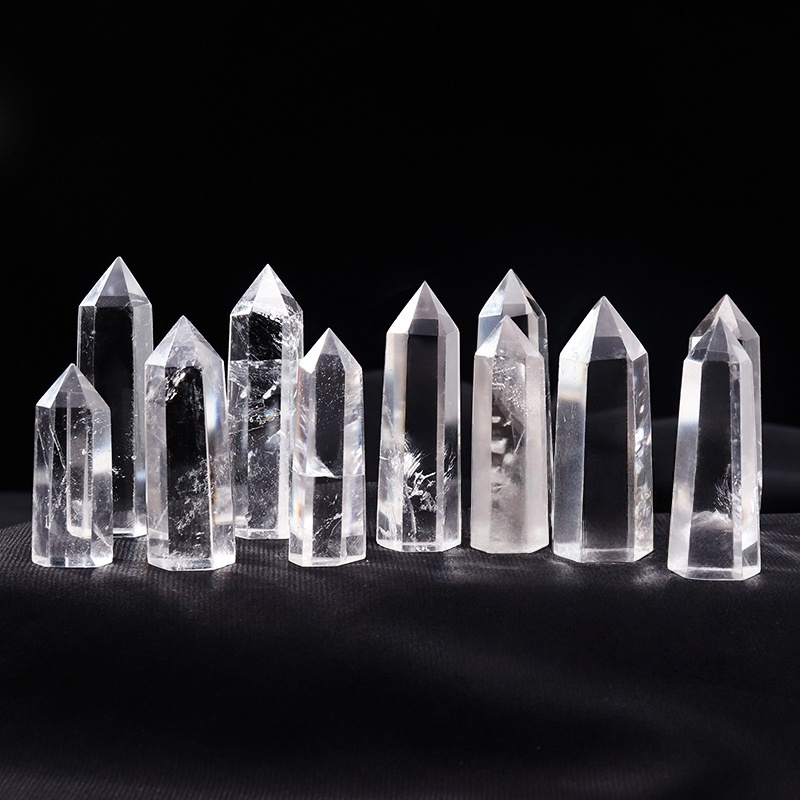 Quartz Crystal Single Pointed Hexagonal Prism Beads Ornament Handmade Craved Gemstone