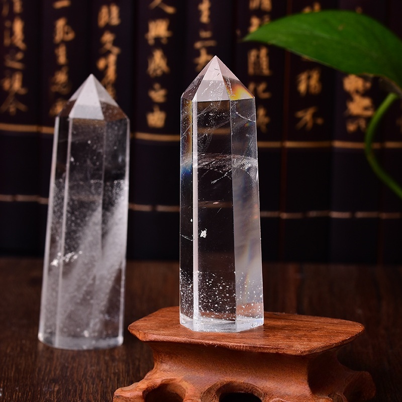 Quartz Crystal Single Pointed Hexagonal Prism Beads Ornament Handmade Craved Gemstone