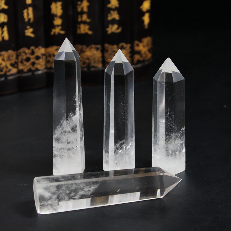 Quartz Crystal Single Pointed Hexagonal Prism Beads Ornament Handmade Craved Gemstone