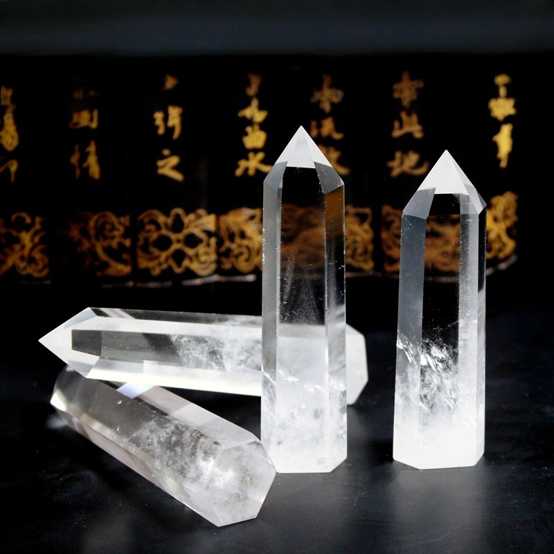 Quartz Crystal Single Pointed Hexagonal Prism Beads Ornament Handmade Craved Gemstone