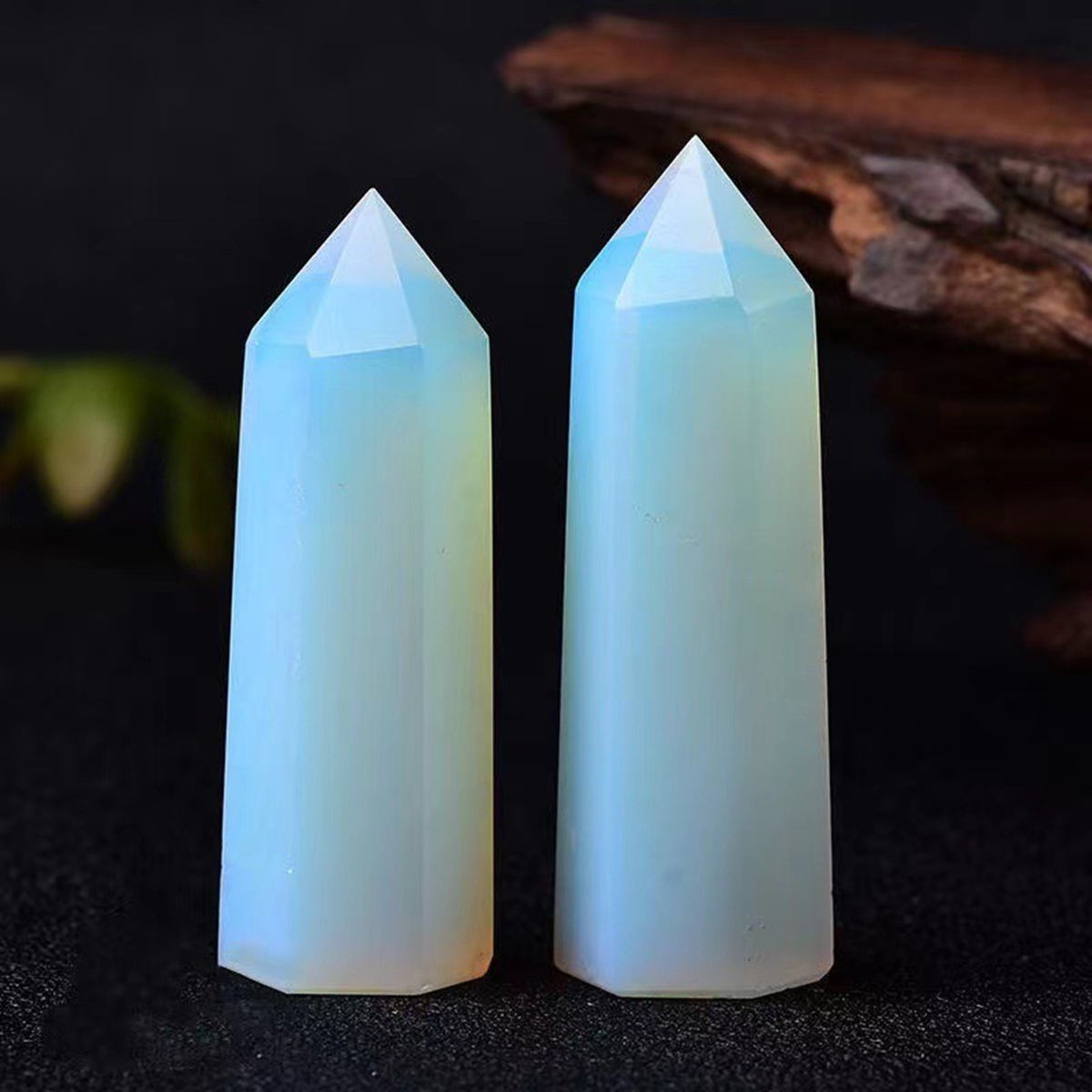 Syn.Opalite Single Pointed Hexagonal Prism Beads Ornament Handmade Craved Gemstone