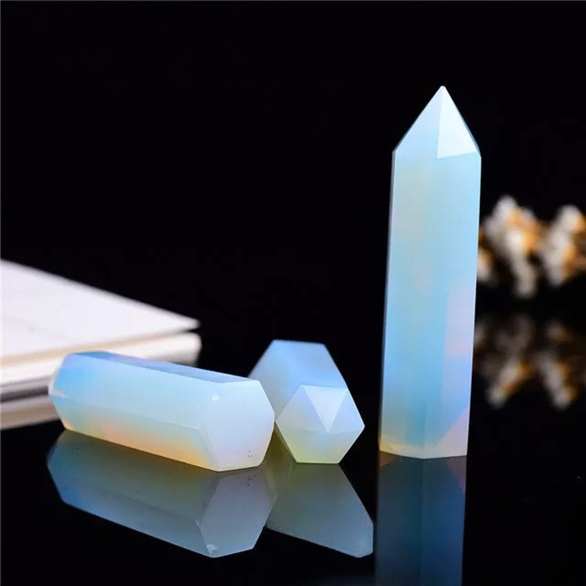 Syn.Opalite Single Pointed Hexagonal Prism Beads Ornament Handmade Craved Gemstone