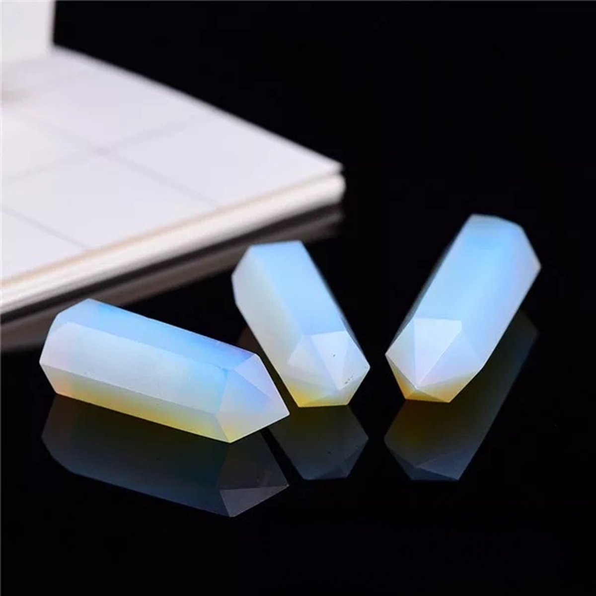 Syn.Opalite Single Pointed Hexagonal Prism Beads Ornament Handmade Craved Gemstone