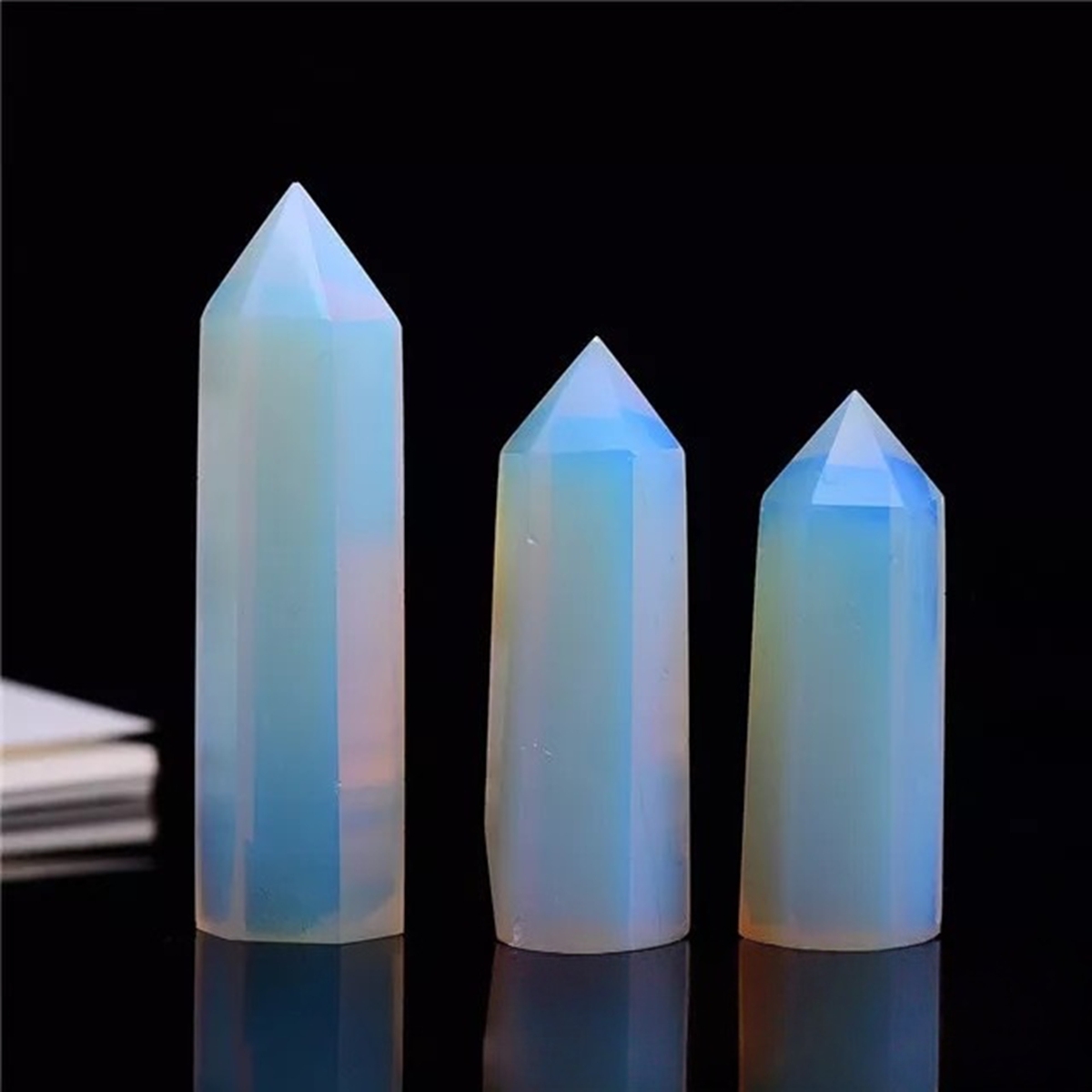 Syn.Opalite Single Pointed Hexagonal Prism Beads Ornament Handmade Craved Gemstone