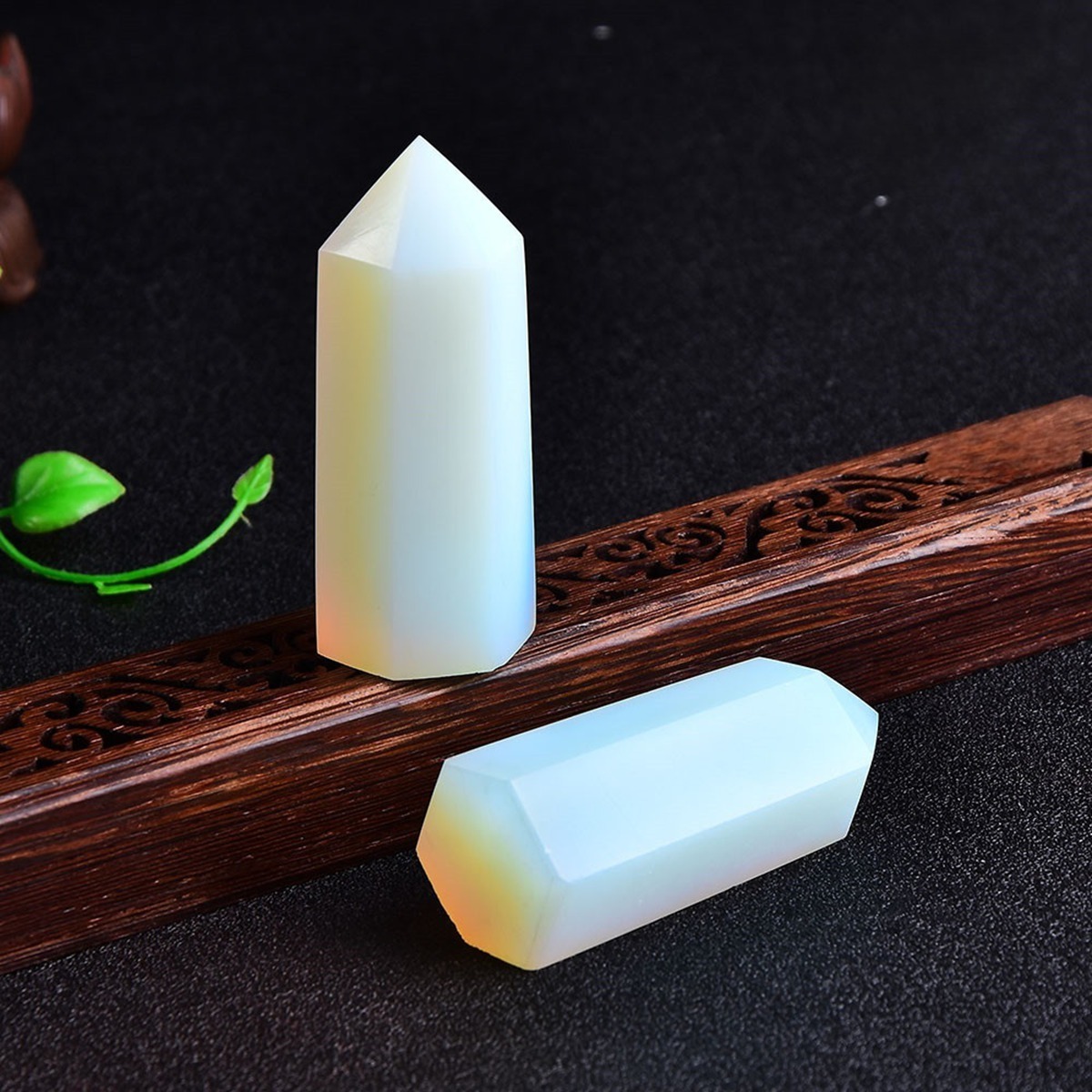Syn.Opalite Single Pointed Hexagonal Prism Beads Ornament Handmade Craved Gemstone