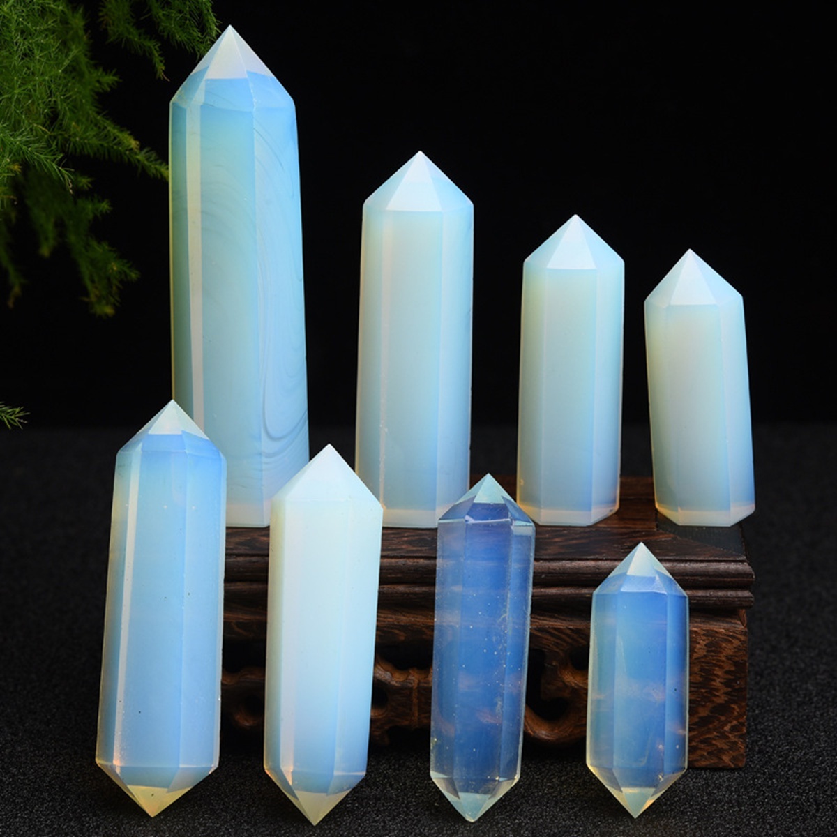 Syn.Opalite Single Pointed Hexagonal Prism Beads Ornament Handmade Craved Gemstone