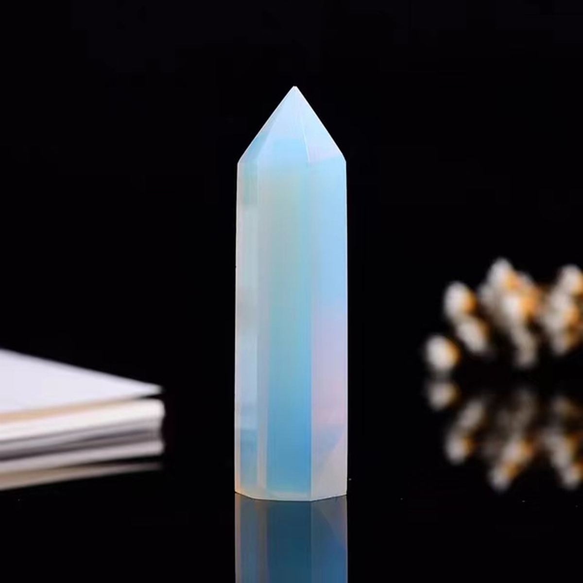 Syn.Opalite Single Pointed Hexagonal Prism Beads Ornament Handmade Craved Gemstone