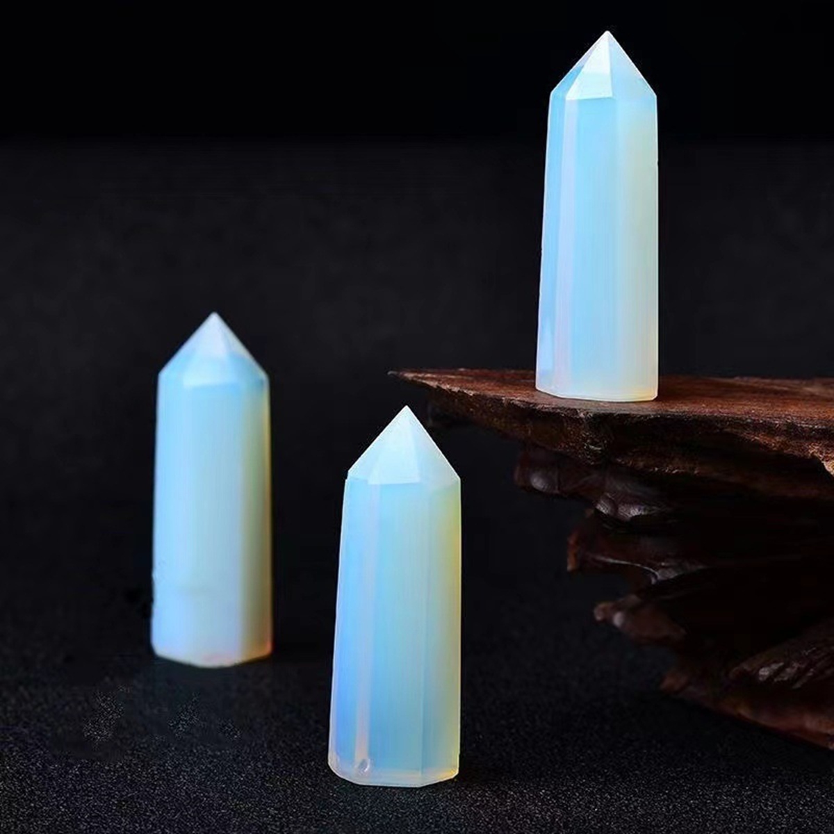 Syn.Opalite Single Pointed Hexagonal Prism Beads Ornament Handmade Craved Gemstone