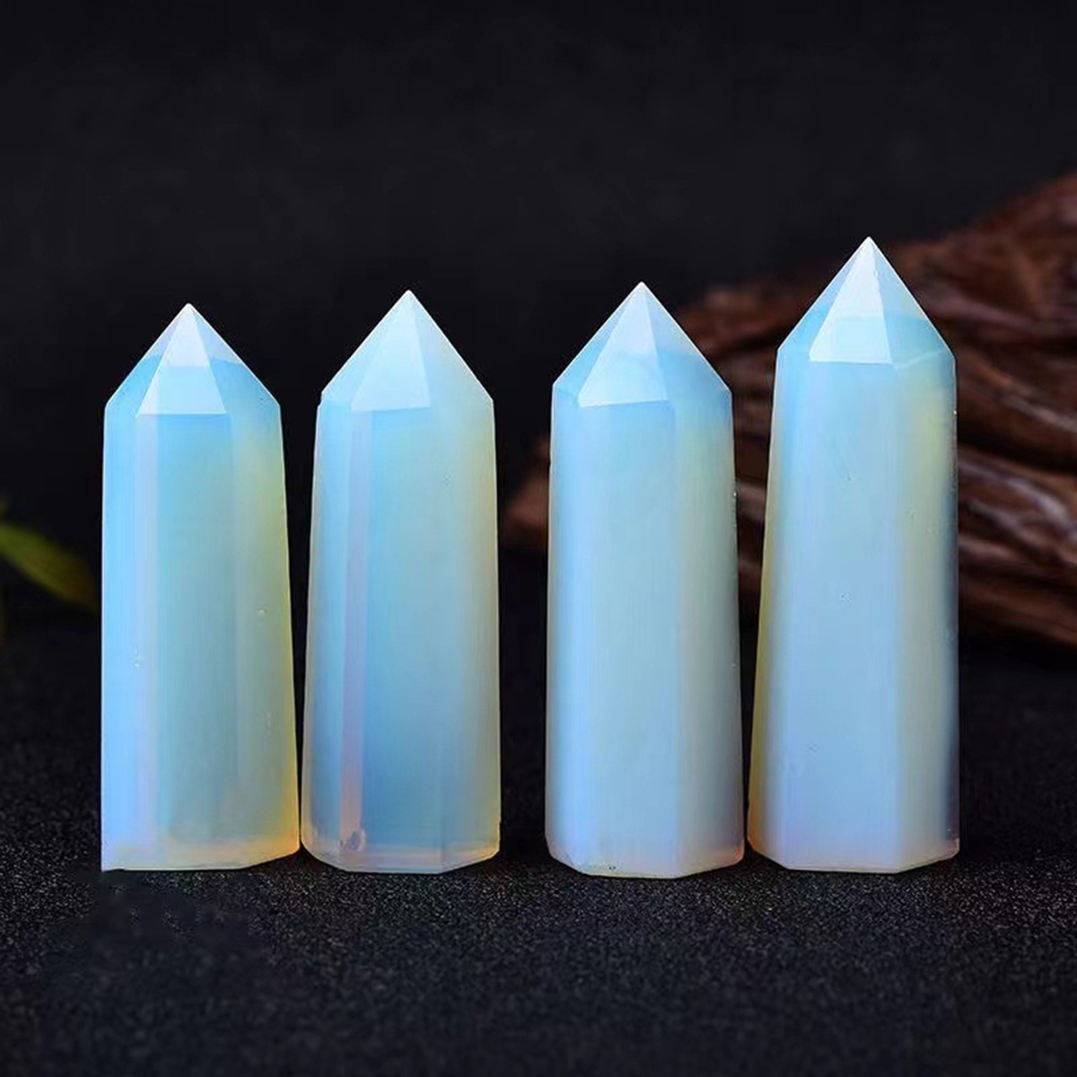 Syn.Opalite Single Pointed Hexagonal Prism Beads Ornament Handmade Craved Gemstone